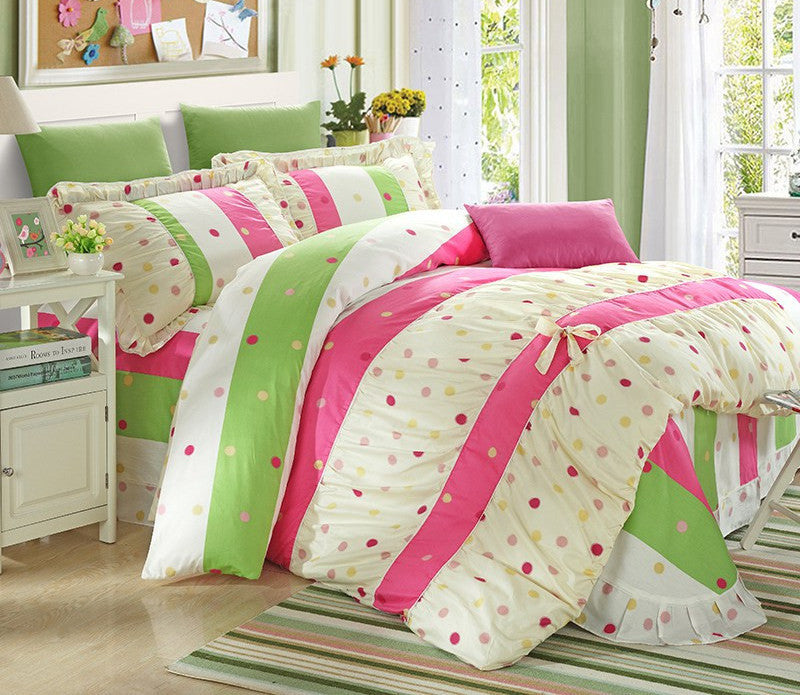 YADIDI 100% Cotton Classic Princess Polka Dot Girls Bedding Sets Bedroom Bed Sheet Duvet Cover Pillowcase Twin Queen King size-Dollar Bargains Online Shopping Australia