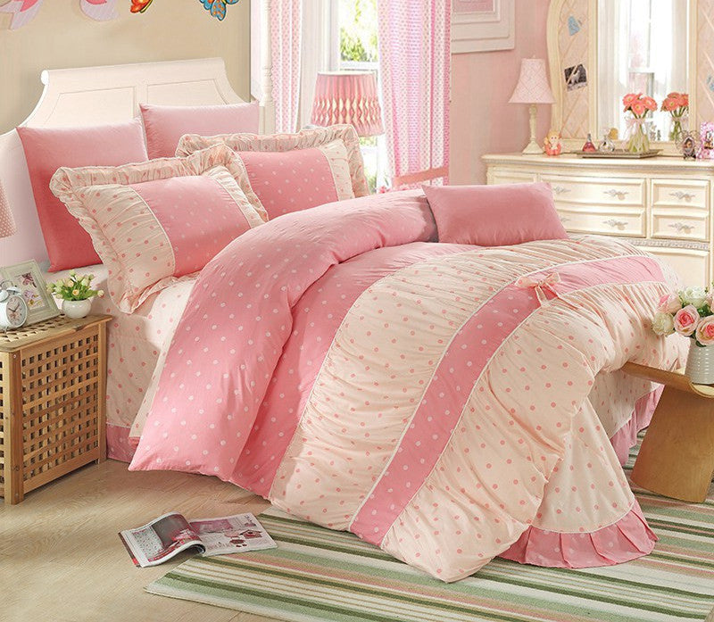 YADIDI 100% Cotton Classic Princess Polka Dot Girls Bedding Sets Bedroom Bed Sheet Duvet Cover Pillowcase Twin Queen King size-Dollar Bargains Online Shopping Australia