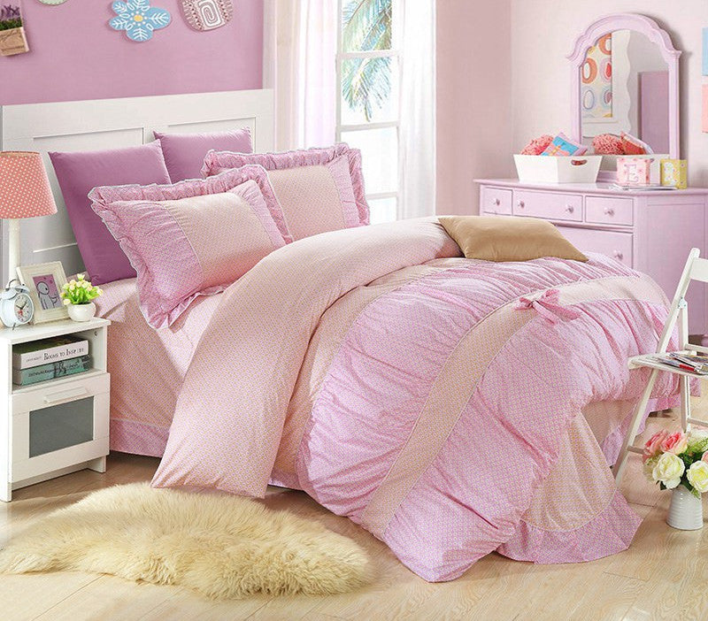 YADIDI 100% Cotton Classic Princess Polka Dot Girls Bedding Sets Bedroom Bed Sheet Duvet Cover Pillowcase Twin Queen King size-Dollar Bargains Online Shopping Australia