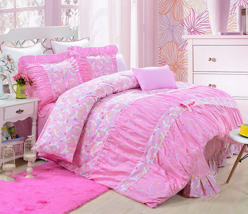 YADIDI 100% Cotton Classic Princess Polka Dot Girls Bedding Sets Bedroom Bed Sheet Duvet Cover Pillowcase Twin Queen King size-Dollar Bargains Online Shopping Australia