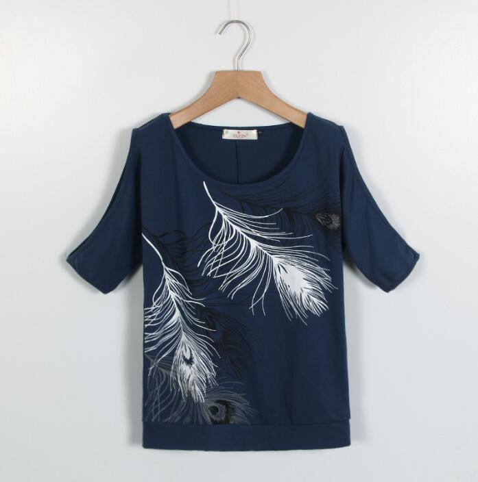 Online discount shop Australia - Fashion Women Cold Shoulder Blouse Loose Tops Print Short Sleeve Blouse Casual Ladies Blouses LJ3673M