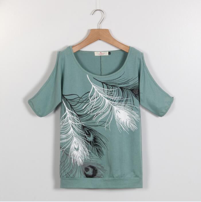 Online discount shop Australia - Fashion Women Cold Shoulder Blouse Loose Tops Print Short Sleeve Blouse Casual Ladies Blouses LJ3673M