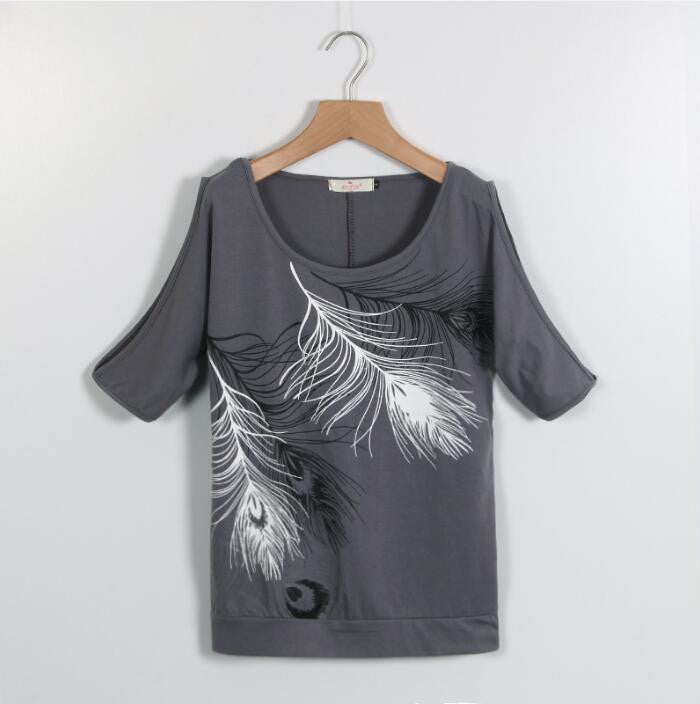 Online discount shop Australia - Fashion Women Cold Shoulder Blouse Loose Tops Print Short Sleeve Blouse Casual Ladies Blouses LJ3673M