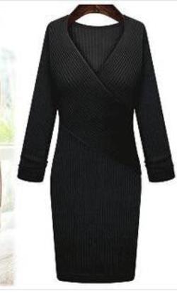 V-neck winter package hip cultivate one's morality knitted dress