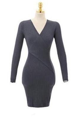 V-neck winter package hip cultivate one's morality knitted dress