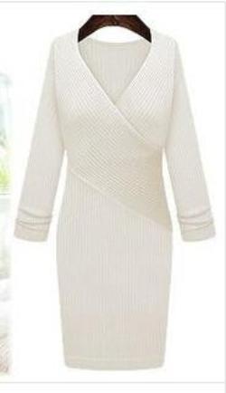 V-neck winter package hip cultivate one's morality knitted dress