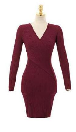 V-neck winter package hip cultivate one's morality knitted dress