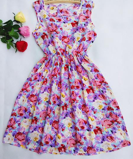 Summer Women Chiffon Dress Beach Floral Tank Fashion Dresses S M L XL XXL