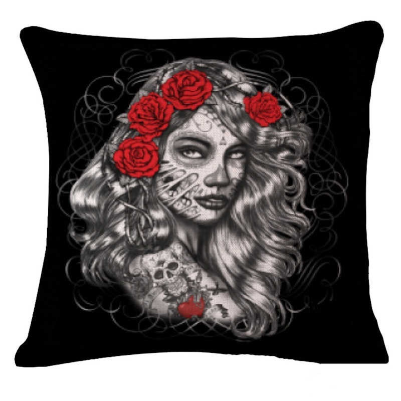 Pillowcase Skull Cushion Cover Cotton Linen Size 40*40 Printed Throw Pillows Decorative Housse De Coussin