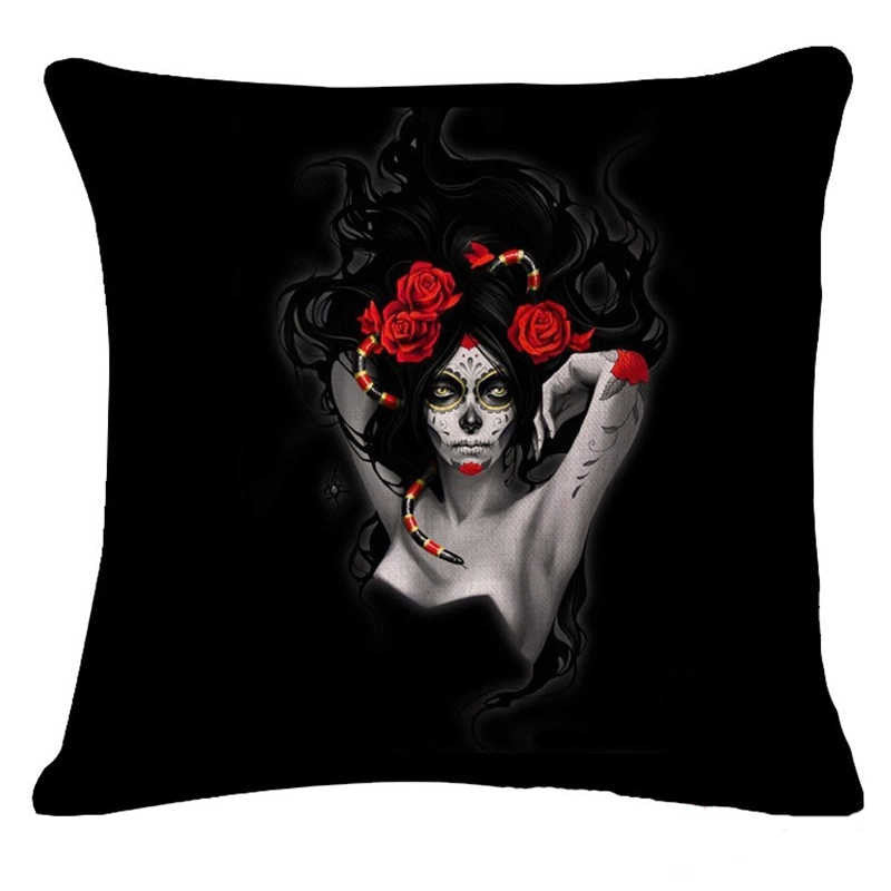 Pillowcase Skull Cushion Cover Cotton Linen Size 40*40 Printed Throw Pillows Decorative Housse De Coussin