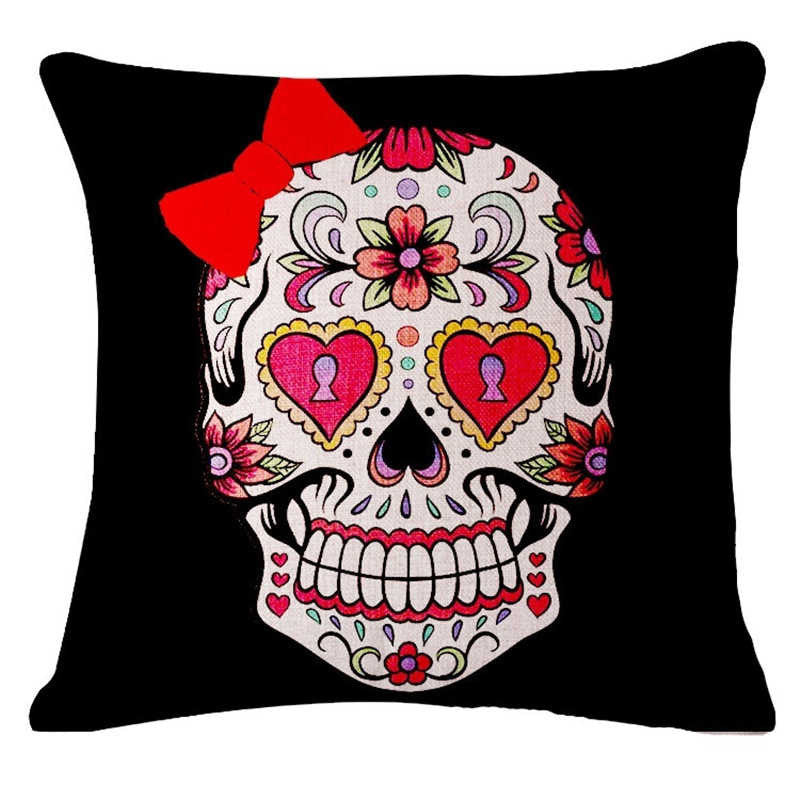 Pillowcase Skull Cushion Cover Cotton Linen Size 40*40 Printed Throw Pillows Decorative Housse De Coussin