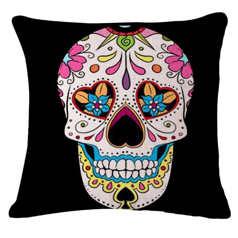 Pillowcase Skull Cushion Cover Cotton Linen Size 40*40 Printed Throw Pillows Decorative Housse De Coussin