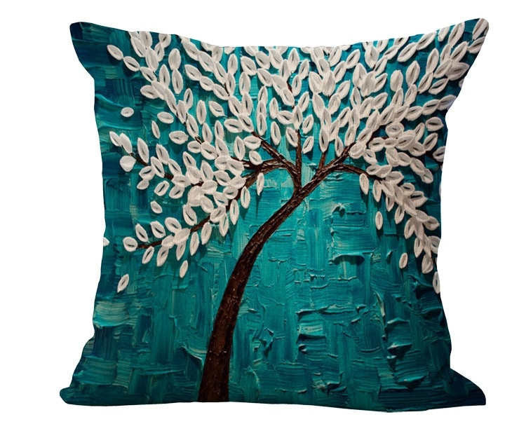 Online discount shop Australia - Cushion Cover Vintage Flower Pillow Case Mural Yellow Red Tree sweet Cherry Blossom Home Decorative Throw Pillow Cover