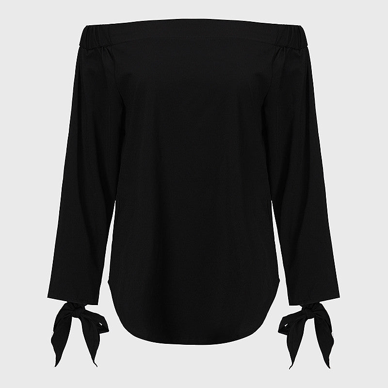 Plus Size Women Blouses Slash Neck Off Shoulder Bow Long Sleeve Casual Tops Shirts Blue White Striped Party