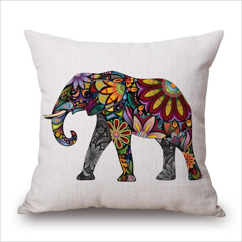 Wild Animal Decorative Cushion Cover 45x45CM (18x18IN) Elephant Owl Elk Square Throw Pillow Cover Cotton Linen Pillow Case
