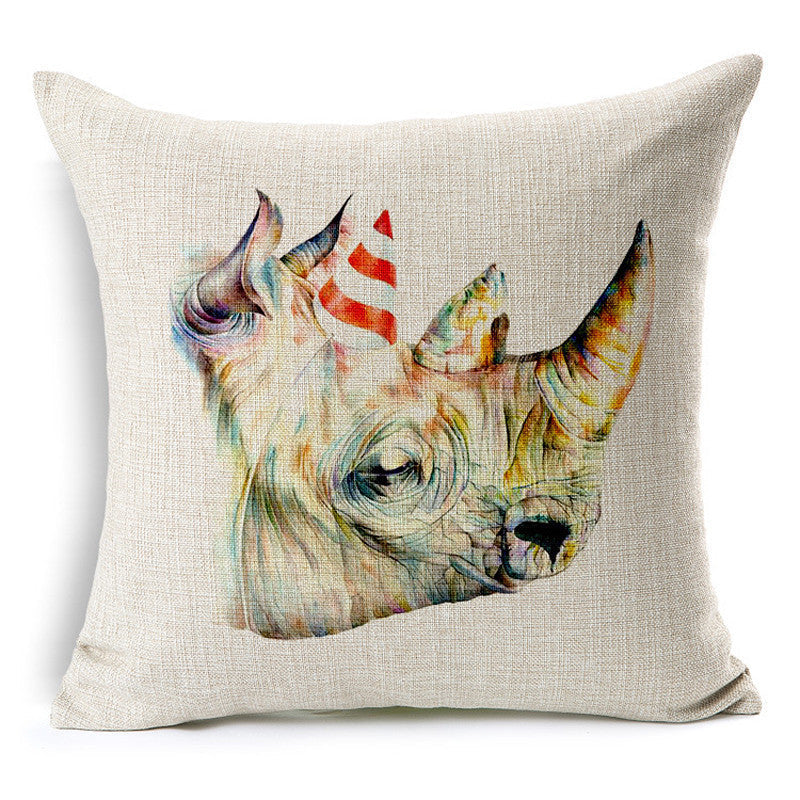 Wild Animal Decorative Cushion Cover 45x45CM (18x18IN) Elephant Owl Elk Square Throw Pillow Cover Cotton Linen Pillow Case