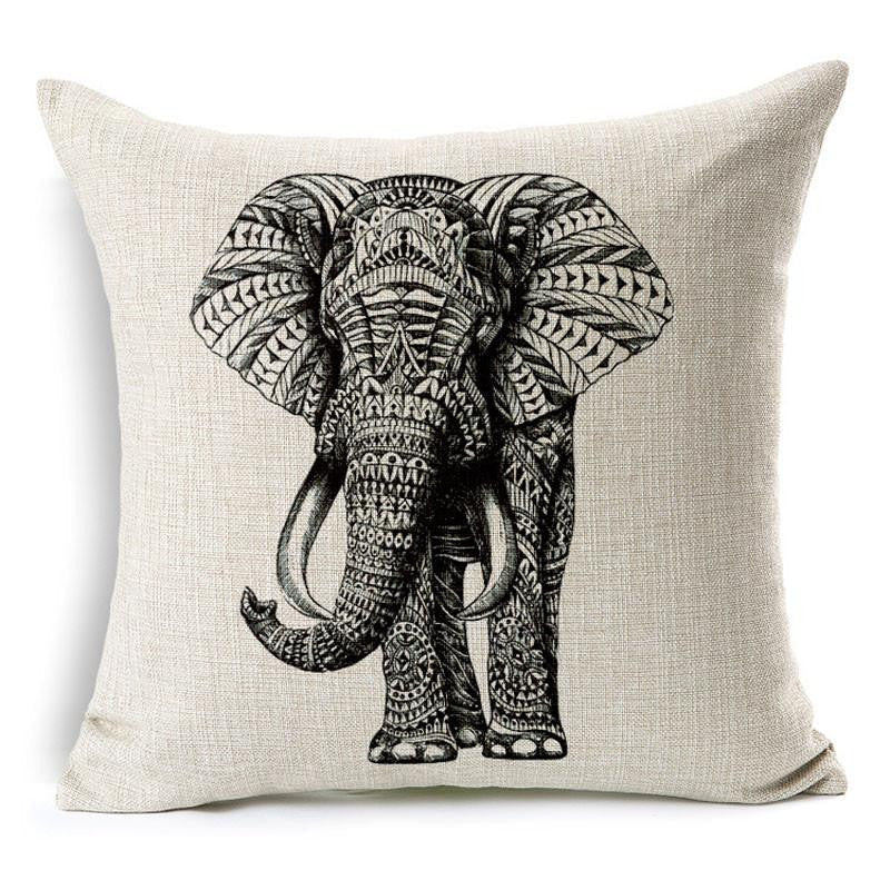Wild Animal Decorative Cushion Cover 45x45CM (18x18IN) Elephant Owl Elk Square Throw Pillow Cover Cotton Linen Pillow Case