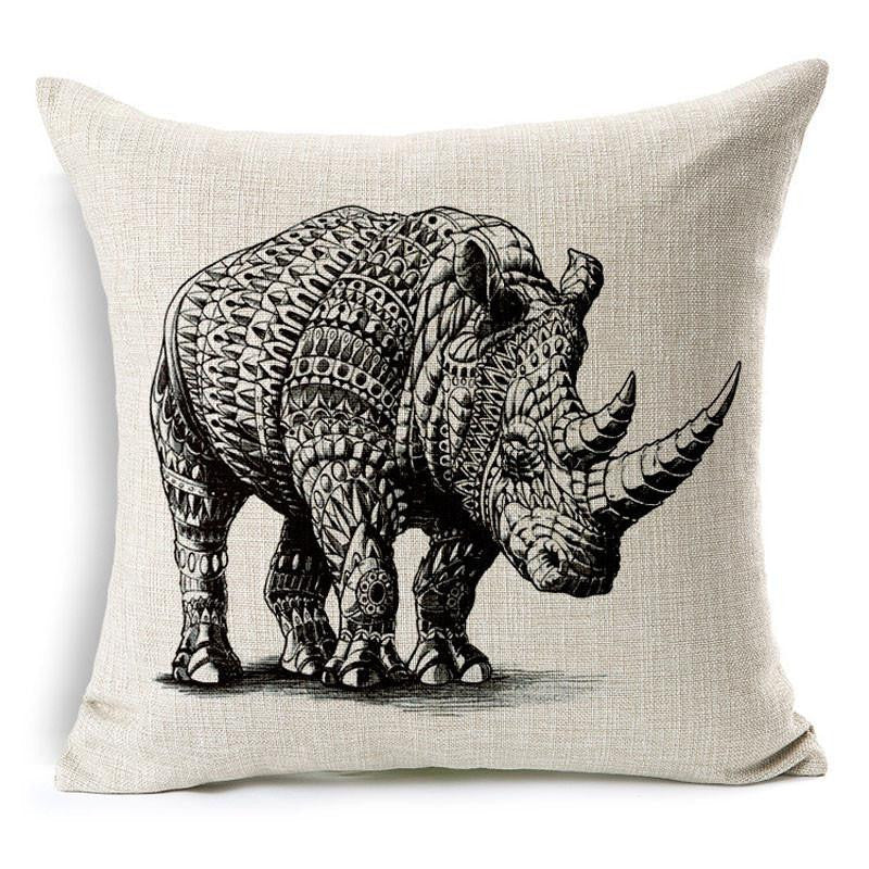 Wild Animal Decorative Cushion Cover 45x45CM (18x18IN) Elephant Owl Elk Square Throw Pillow Cover Cotton Linen Pillow Case