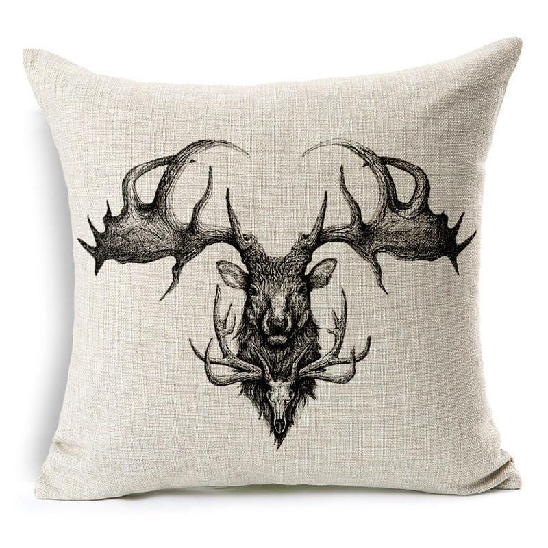 Wild Animal Decorative Cushion Cover 45x45CM (18x18IN) Elephant Owl Elk Square Throw Pillow Cover Cotton Linen Pillow Case