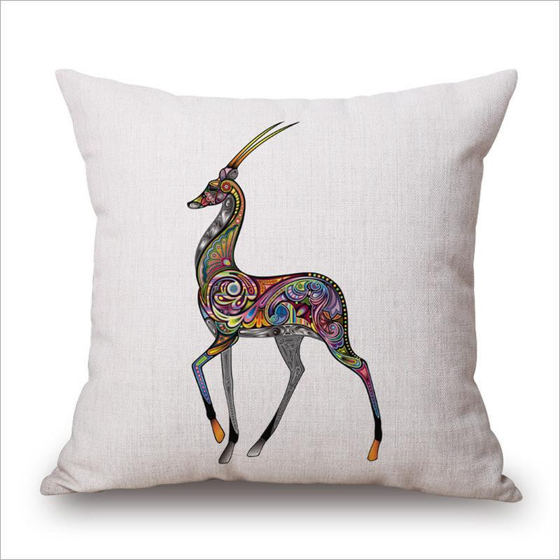 Wild Animal Decorative Cushion Cover 45x45CM (18x18IN) Elephant Owl Elk Square Throw Pillow Cover Cotton Linen Pillow Case
