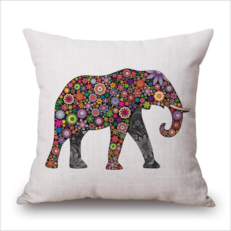Wild Animal Decorative Cushion Cover 45x45CM (18x18IN) Elephant Owl Elk Square Throw Pillow Cover Cotton Linen Pillow Case