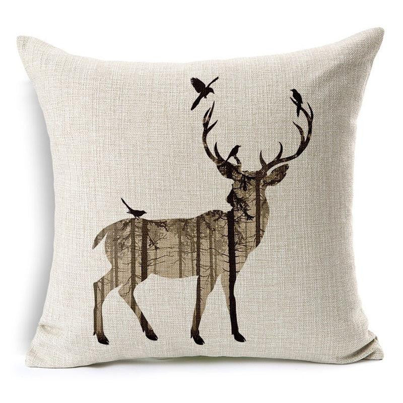 Wild Animal Decorative Cushion Cover 45x45CM (18x18IN) Elephant Owl Elk Square Throw Pillow Cover Cotton Linen Pillow Case