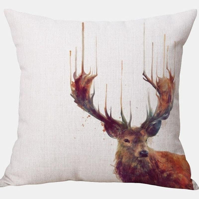 Wild Animal Decorative Cushion Cover 45x45CM (18x18IN) Elephant Owl Elk Square Throw Pillow Cover Cotton Linen Pillow Case