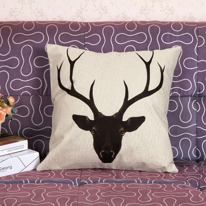 Wild Animal Decorative Cushion Cover 45x45CM (18x18IN) Elephant Owl Elk Square Throw Pillow Cover Cotton Linen Pillow Case