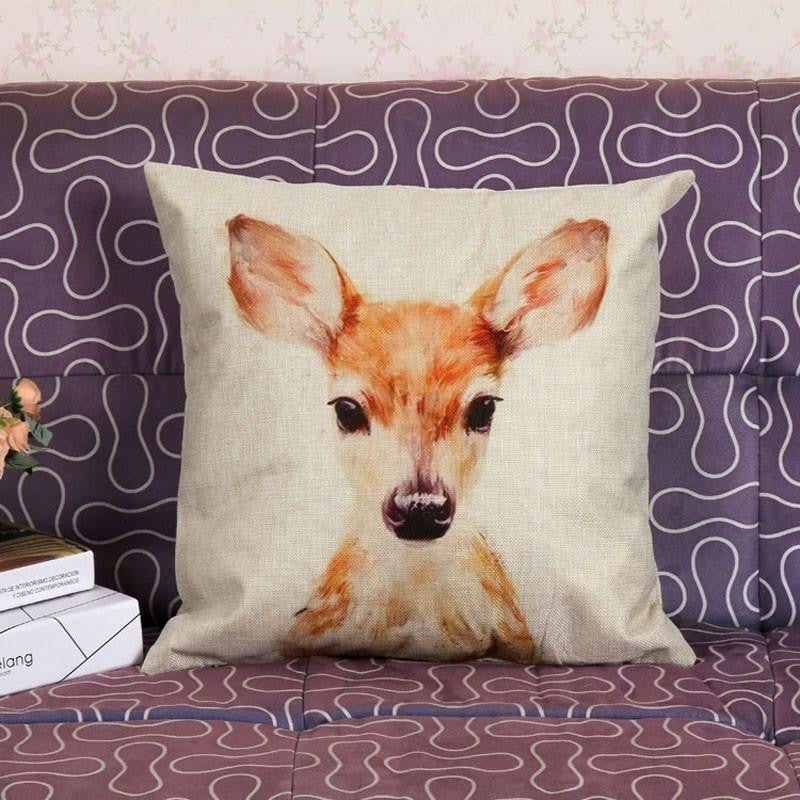 Wild Animal Decorative Cushion Cover 45x45CM (18x18IN) Elephant Owl Elk Square Throw Pillow Cover Cotton Linen Pillow Case