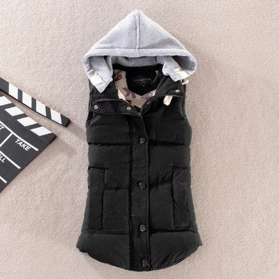 Online discount shop Australia - Fashion All-match Cotton Vest Women Patchwork Sleeveless Hooded Collar Casual Coat Colete  Waistcoat