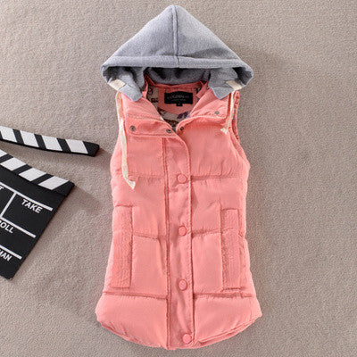 Online discount shop Australia - Fashion All-match Cotton Vest Women Patchwork Sleeveless Hooded Collar Casual Coat Colete  Waistcoat