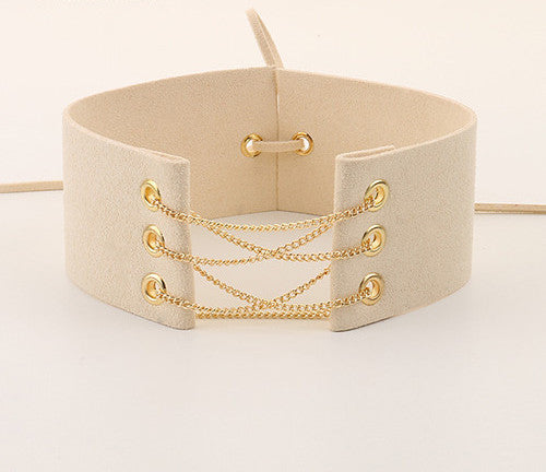 Glamorous Black Velvet Choker With Gold Chains Statement Necklace Link Chain Lace Up Chokers Necklaces Chocker 8 Colors