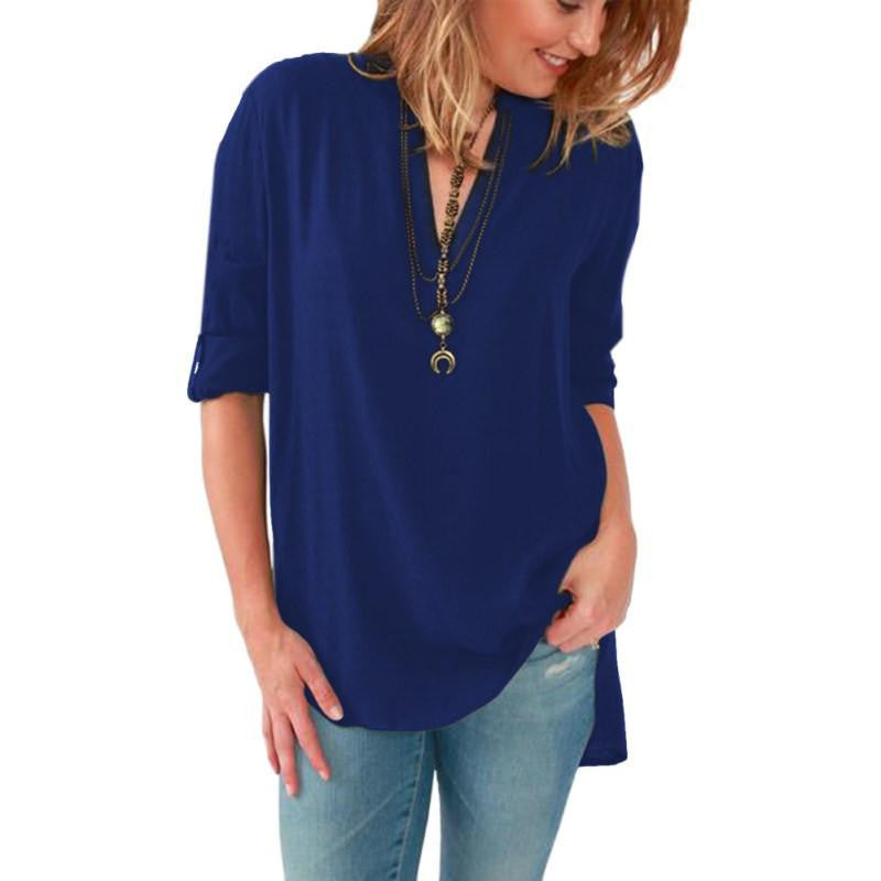 Women Blouses Long sleeve Shirts Solid V-neck Cotton Vintage Shirt Wild Casual Streetwear Loose Tops Plus Size Blouse