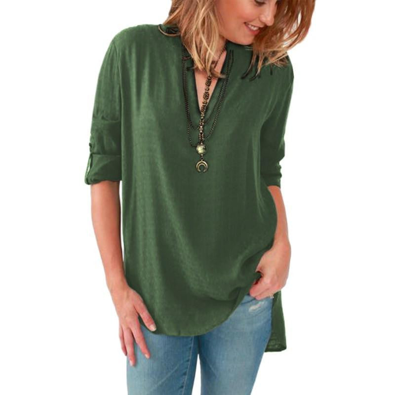 Women Blouses Long sleeve Shirts Solid V-neck Cotton Vintage Shirt Wild Casual Streetwear Loose Tops Plus Size Blouse