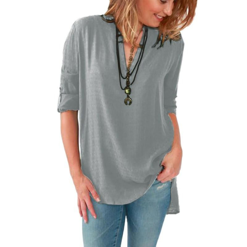 Women Blouses Long sleeve Shirts Solid V-neck Cotton Vintage Shirt Wild Casual Streetwear Loose Tops Plus Size Blouse