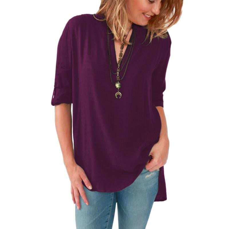 Women Blouses Long sleeve Shirts Solid V-neck Cotton Vintage Shirt Wild Casual Streetwear Loose Tops Plus Size Blouse