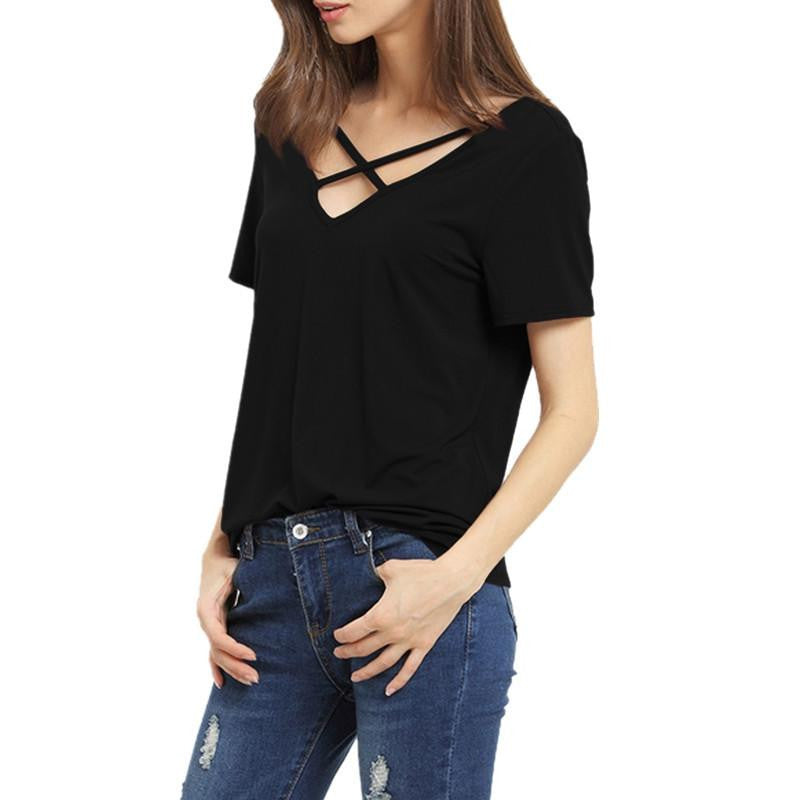 T Shirt Women Short Sleeve V Neck Bandage TShirt Casual Women T Shirt Lady Tops