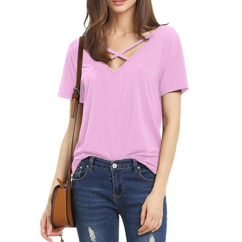 T Shirt Women Short Sleeve V Neck Bandage TShirt Casual Women T Shirt Lady Tops