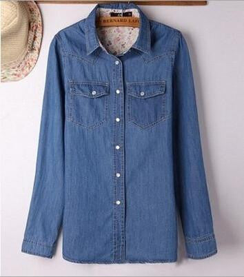 Women Blouse Casual Shirts Long Sleeve Denim Cotton Jeans Shirt Casual Women Shirt B-2026