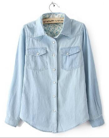 Women Blouse Casual Shirts Long Sleeve Denim Cotton Jeans Shirt Casual Women Shirt B-2026
