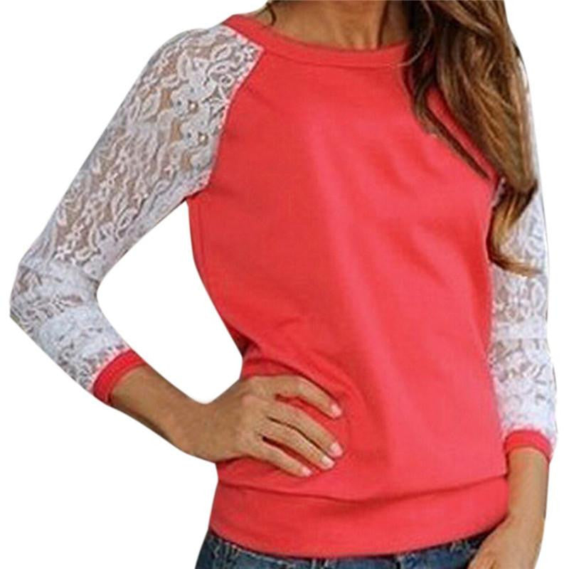 Women Plus Size O Neck Long Sleeve Lace Women Tops Shirts