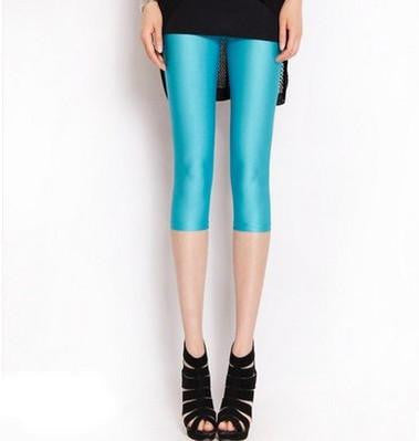 Solid Candy Neon Women Summer Leggings High Stretched Jeggings Fitness Clothing Ballet Cropped Trousers