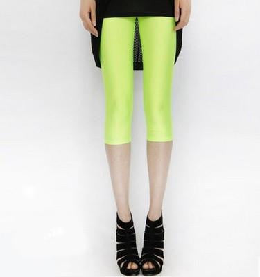 Solid Candy Neon Women Summer Leggings High Stretched Jeggings Fitness Clothing Ballet Cropped Trousers