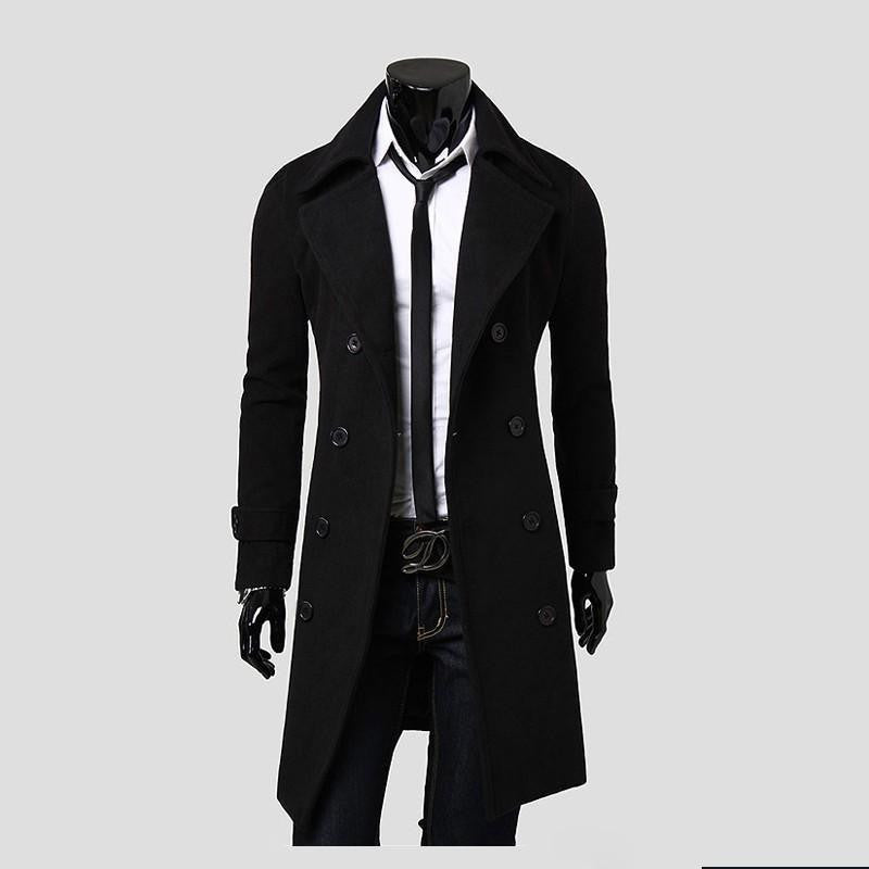 slim fit mens overcoat double breasted long trench coat men size m-3xl