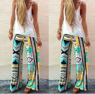 Summer Women Pants Casual High Waist Flare Wide Leg Long Pants Palazzo Trousers Floral Plus Size Classic Pant Preppy