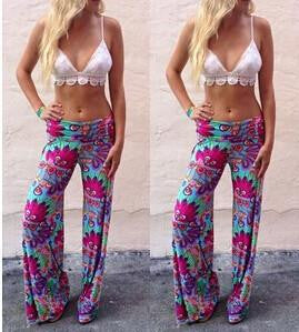 Summer Women Pants Casual High Waist Flare Wide Leg Long Pants Palazzo Trousers Floral Plus Size Classic Pant Preppy