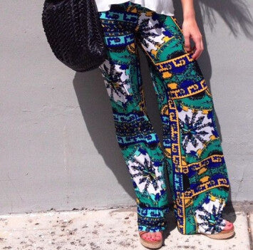 Summer Women Pants Casual High Waist Flare Wide Leg Long Pants Palazzo Trousers Floral Plus Size Classic Pant Preppy