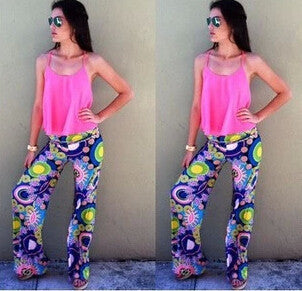 Summer Women Pants Casual High Waist Flare Wide Leg Long Pants Palazzo Trousers Floral Plus Size Classic Pant Preppy
