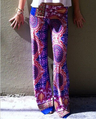 Summer Women Pants Casual High Waist Flare Wide Leg Long Pants Palazzo Trousers Floral Plus Size Classic Pant Preppy