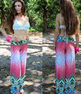 Summer Women Pants Casual High Waist Flare Wide Leg Long Pants Palazzo Trousers Floral Plus Size Classic Pant Preppy